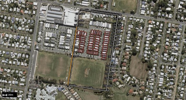 Aerial of 73 Napier Circuit, Silkstone QLD 4304 with the block outlined