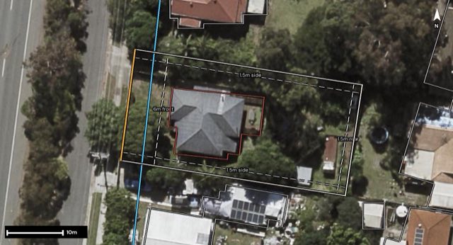 Aerial of 730 Kingston Road, Loganlea QLD 4131 with the block outlined