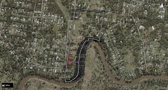 Aerial of 74-76 Lyndon Way, Karalee QLD 4306 with the block outlined