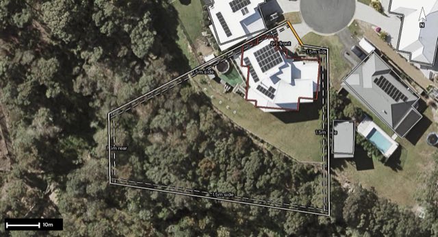 Aerial of 75 Harrier Place, Upper Kedron QLD 4055 with the block outlined