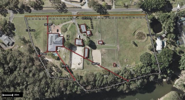 Aerial of 75 Heritage Drive, Clagiraba QLD 4211 with the block outlined