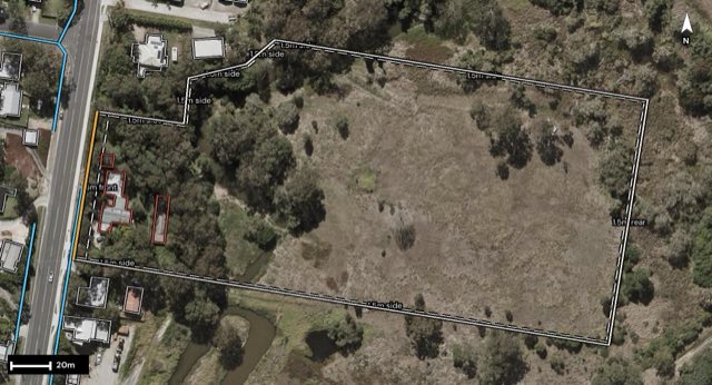 Aerial of 75 Holmview Road, Beenleigh QLD 4207 with the block outlined