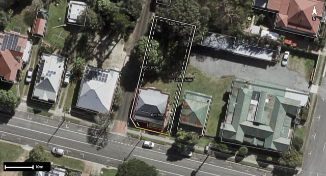 Aerial of 75 Roderick Street, Ipswich QLD 4305 with the block outlined