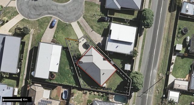 Aerial of 75 Willowleaf Circuit, Upper Caboolture QLD 4510 with the block outlined