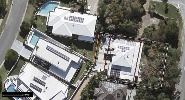 Aerial of 76 Anchorage Circuit, Twin Waters QLD 4564 with the block outlined