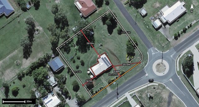 Aerial of 77 Banks Creek Road, Fernvale QLD 4306 with the block outlined