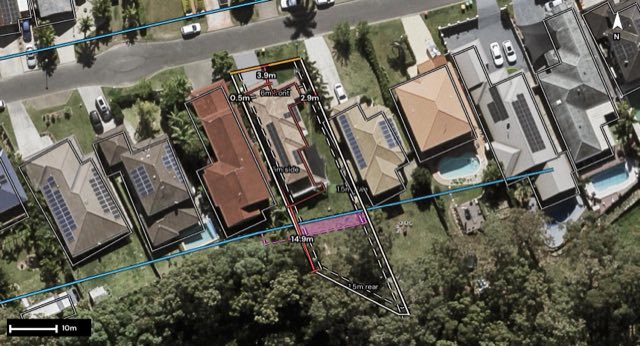 Aerial of 78A River Meadows Drive, Upper Coomera QLD 4209 with the block outlined