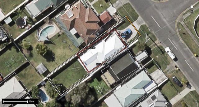 Aerial of 79 Blinzinger Road, Banyo QLD 4014 with the block outlined