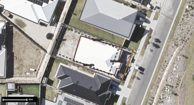 Aerial of 79 Dryander Street, Yarrabilba QLD 4207 with the block outlined
