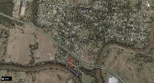 Aerial of 79 South Queensborough Parade, Karalee QLD 4306 with the block outlined