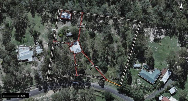 Aerial of 8 Bucknall Court, Regency Downs QLD 4341 with the block outlined