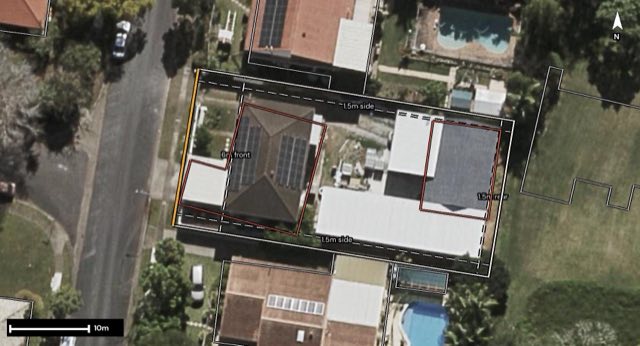 Aerial of 8 Ceratonia Street, Sunnybank Hills QLD 4109 with the block outlined