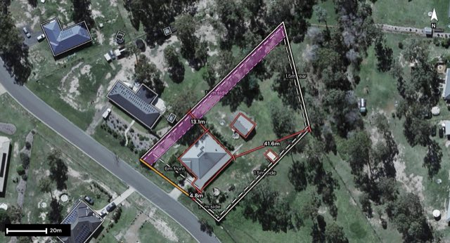 Aerial of 8 Eucalyptus Place, Regency Downs QLD 4341 with the block outlined
