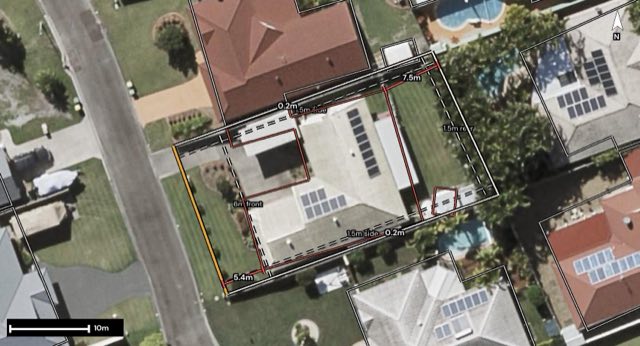 Aerial of 8 Otter Court, Pelican Waters QLD 4551 with the block outlined