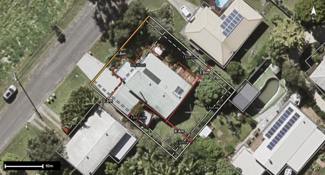 Aerial of 8 Savilles Road, Nambour QLD 4560 with the block outlined