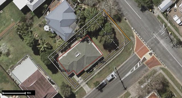 Aerial of 83 ADAMS Street, Deagon QLD 4017 with the block outlined