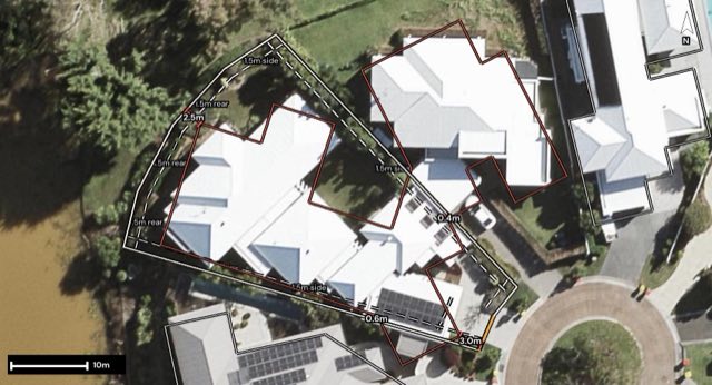 Aerial of 830 Legend Trail, Robina QLD 4226 with the block outlined
