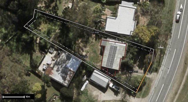 Aerial of 85 Church Street, Goodna QLD 4300 with the block outlined