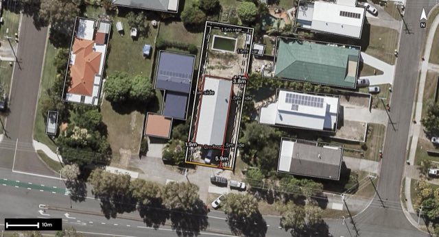 Aerial of 87 Buderim Street, Currimundi QLD 4551 with the block outlined
