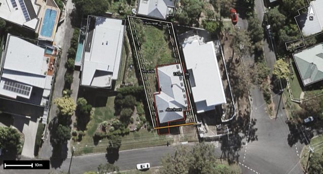 Aerial of 89 Buckingham Street, Ashgrove QLD 4060 with the block outlined