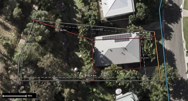 Aerial of 9 Bellona Court, Pacific Pines QLD 4211 with the block outlined