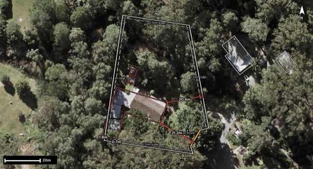Aerial of 9 Bottlebrush Court, Peachester QLD 4519 with the block outlined
