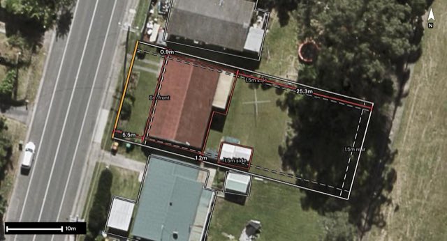 Aerial of 9 Coes Creek Road, Burnside QLD 4560 with the block outlined
