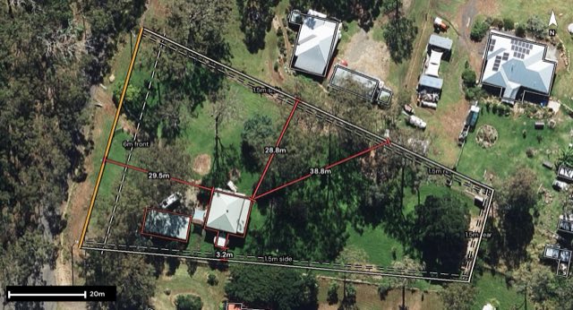 Aerial of 9 Crest Court, Esk QLD 4312 with the block outlined