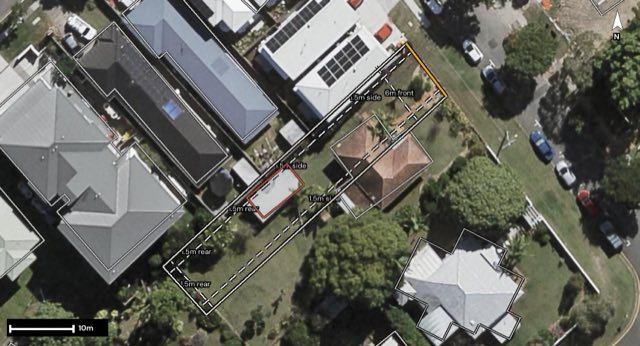 Aerial of 9 Davies Street, Oxley QLD 4075 with the block outlined
