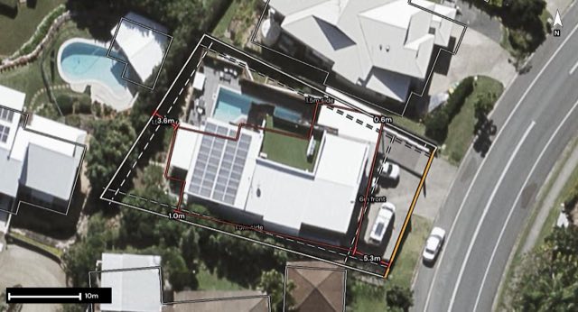 Aerial of 9 Deloraine Drive, Buderim QLD 4556 with the block outlined
