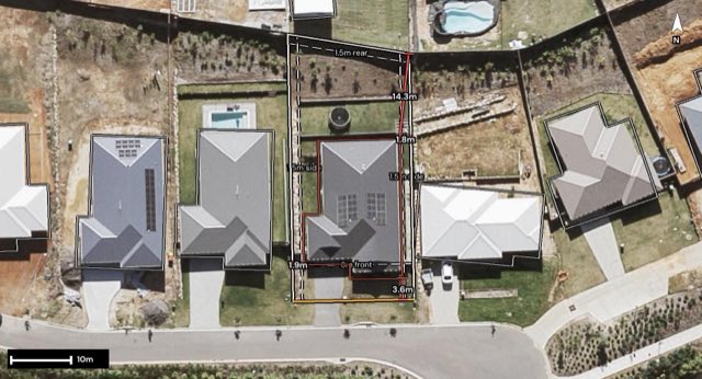 Aerial of 9 Glider Place, Glass House Mountains QLD 4518 with the block outlined