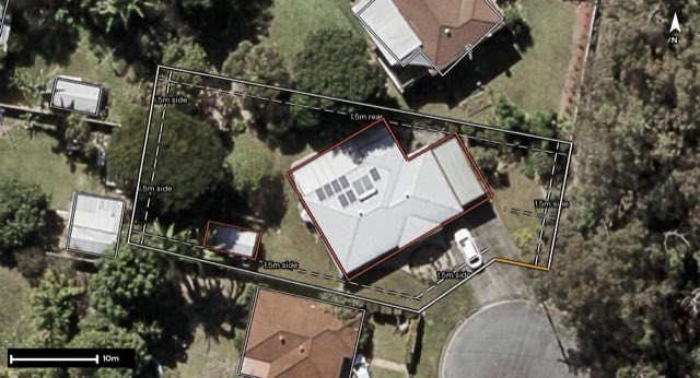 Aerial of 9 Gwendoline Court, Bray Park QLD 4500 with the block outlined