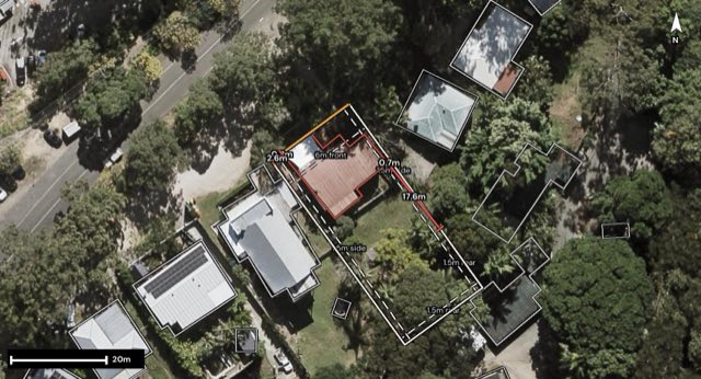 Aerial of 9 Mckenzie Road, Woombye QLD 4559 with the block outlined
