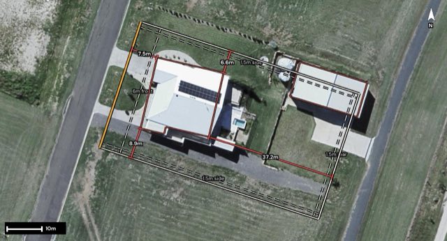 Aerial of 9 Propeller Place, Gatton QLD 4343 with the block outlined