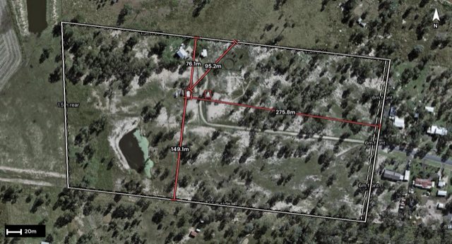 Aerial of 9 Rosalind Court, Regency Downs QLD 4341 with the block outlined