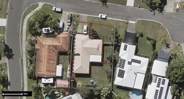 Aerial of 9 Rossiter Place, Aroona QLD 4551 with the block outlined