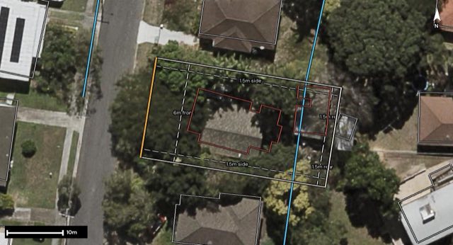 Aerial of 9 Skyline Drive, Kingston QLD 4114 with the block outlined