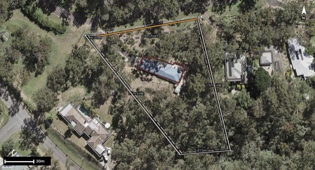 Aerial of 9 Yarula Close, Karana Downs QLD 4306 with the block outlined