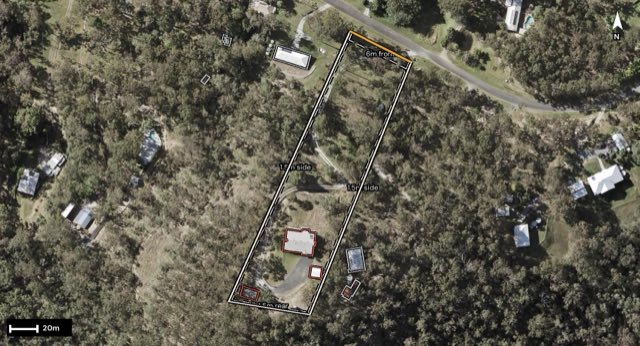 Aerial of 95-99 Naylor Drive, Tamborine QLD 4270 with the block outlined