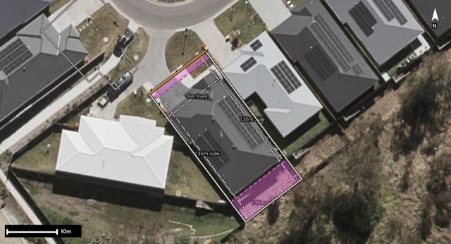 Aerial of 96 Botanical Circuit, Pallara QLD 4110 with the block outlined
