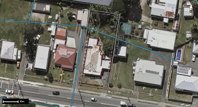 Aerial of 97 Milne Street, Beenleigh QLD 4207 with the block outlined
