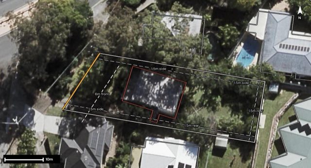 Aerial of 970 Moggill Road, Kenmore QLD 4069 with the block outlined