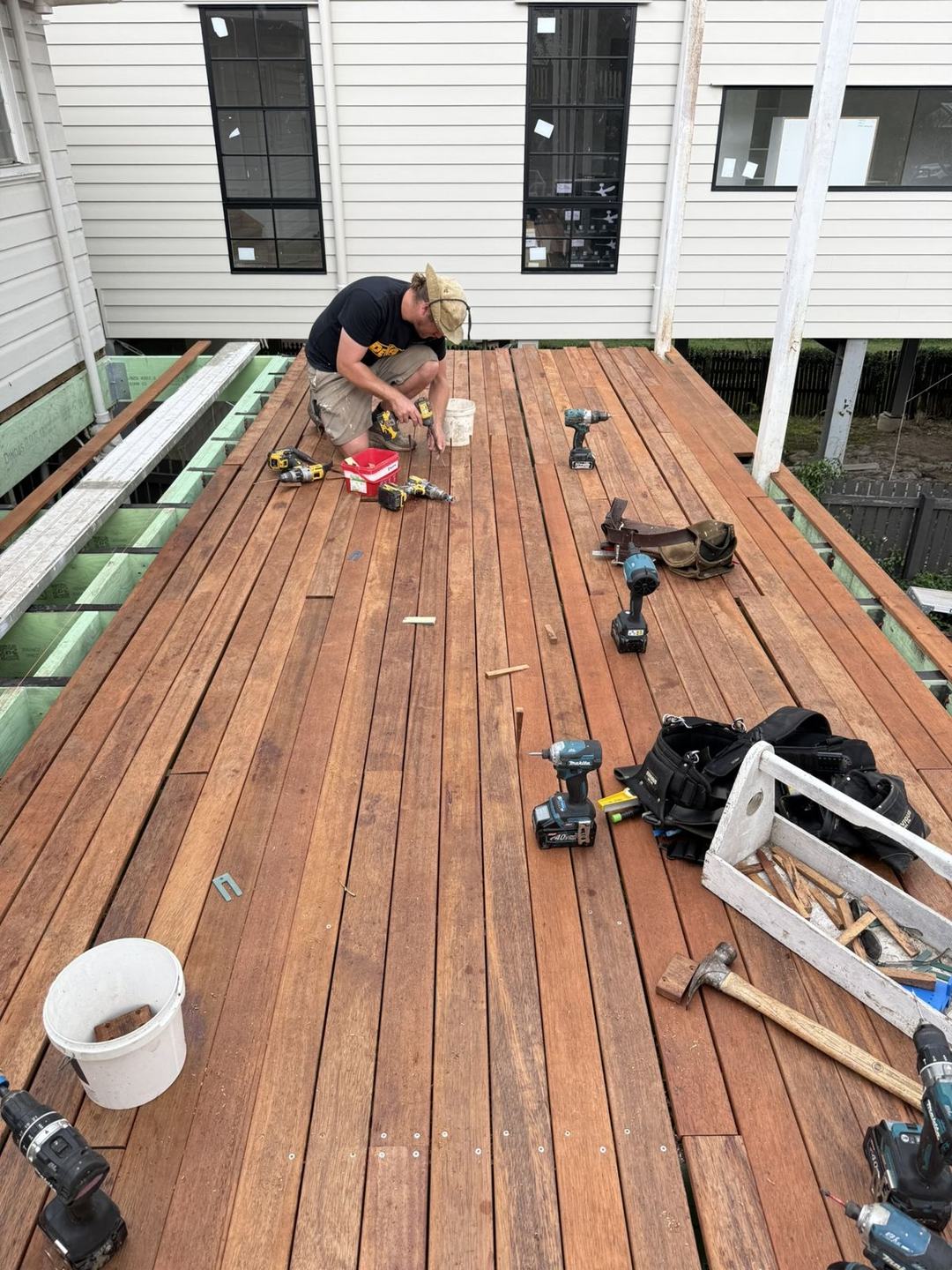 Hardwood decking going down on an extension